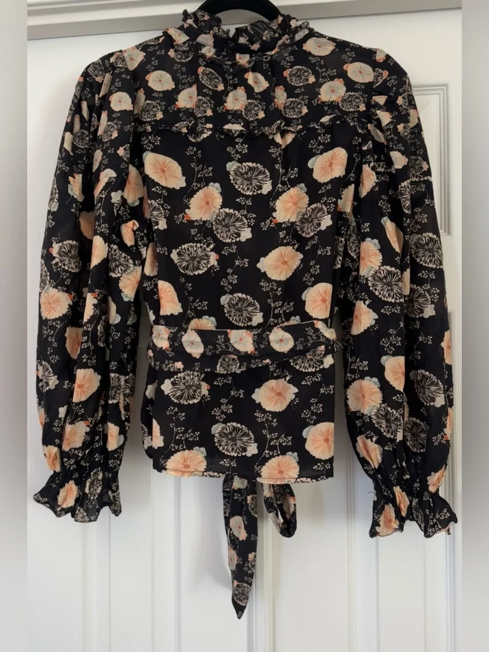 ULLA JOHNSON Dionne Belted Long-Sleeve Blouse size 4
